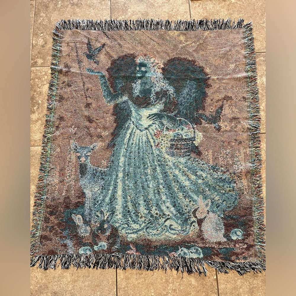 Dona Gelsinger Christmas Angel Tapestry Blanket Throw Woodland Creatures Animals - Picture 2 of 9